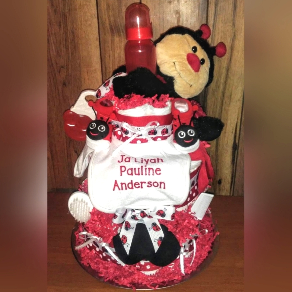 Personalized Lady Bug Diaper cake